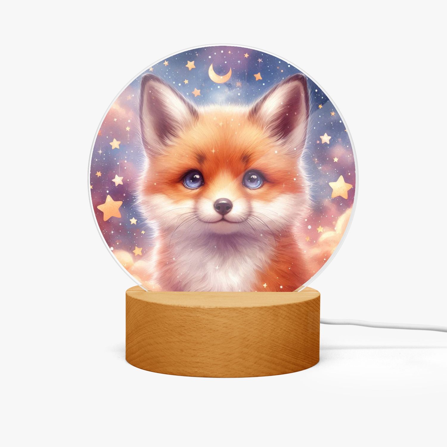 LED acrylic night light round pastel colors fox - stars