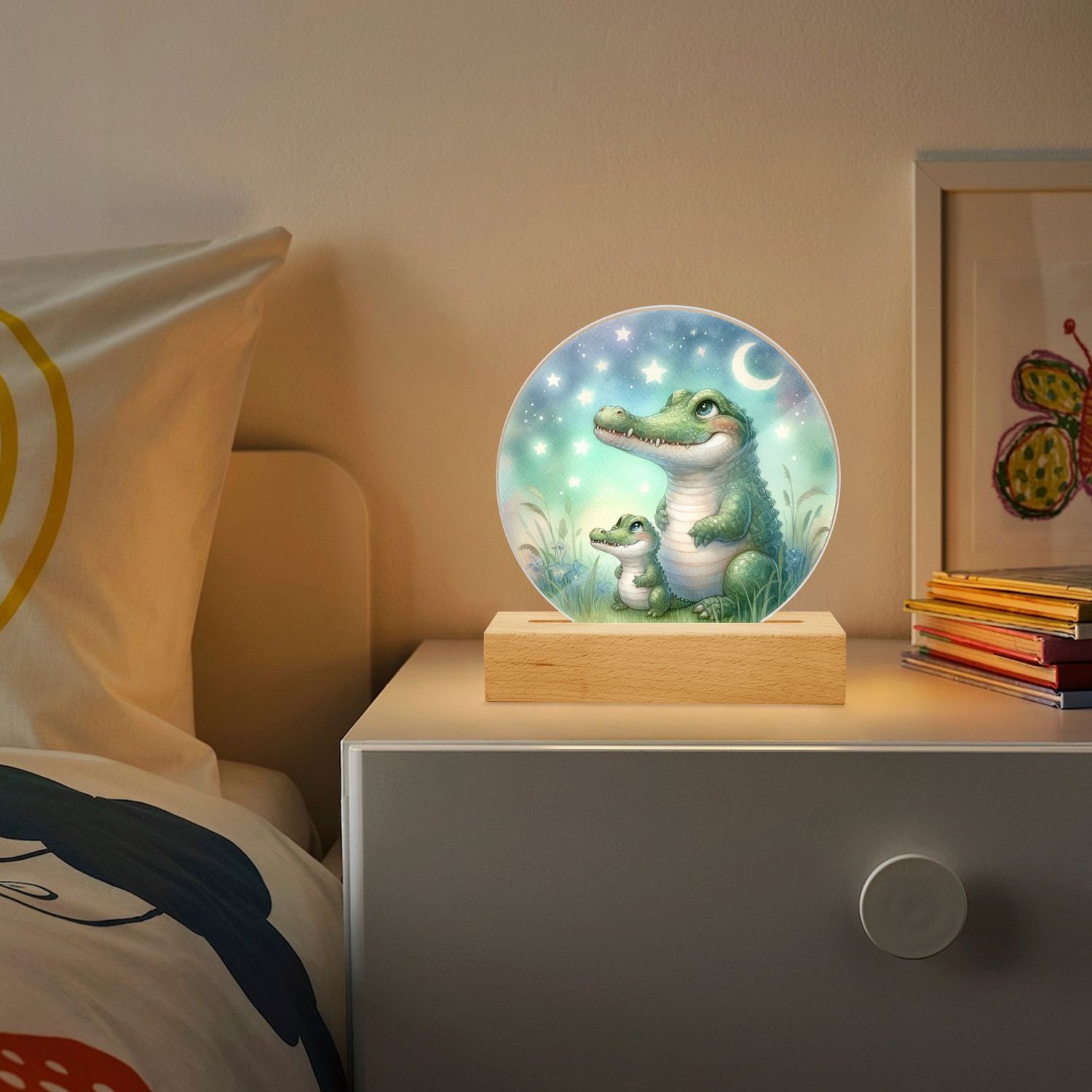 LED acrylic night light round crocodiles - stars