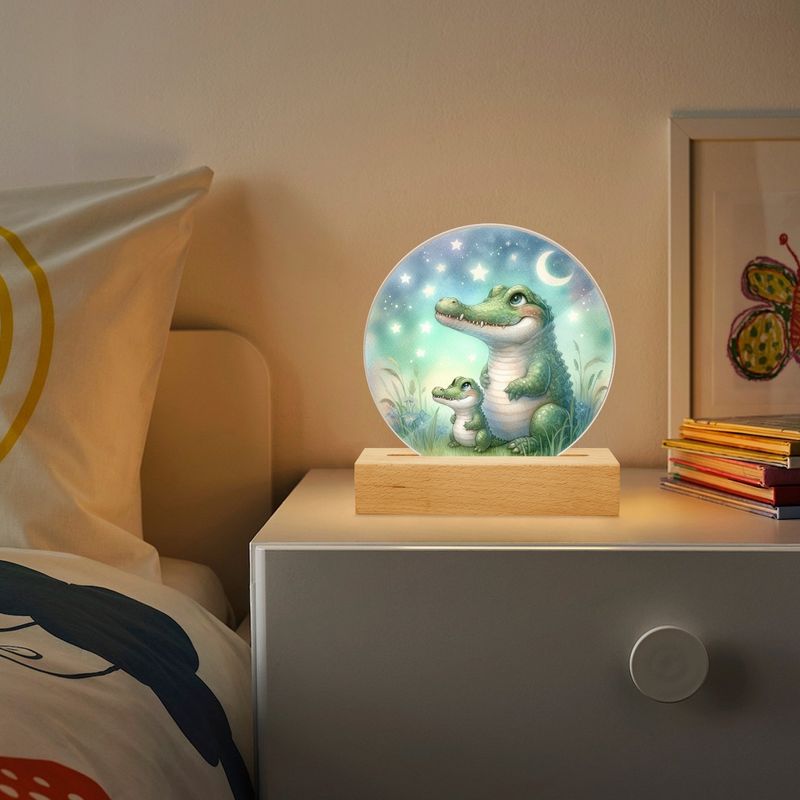 LED acrylic night light round crocodiles - stars