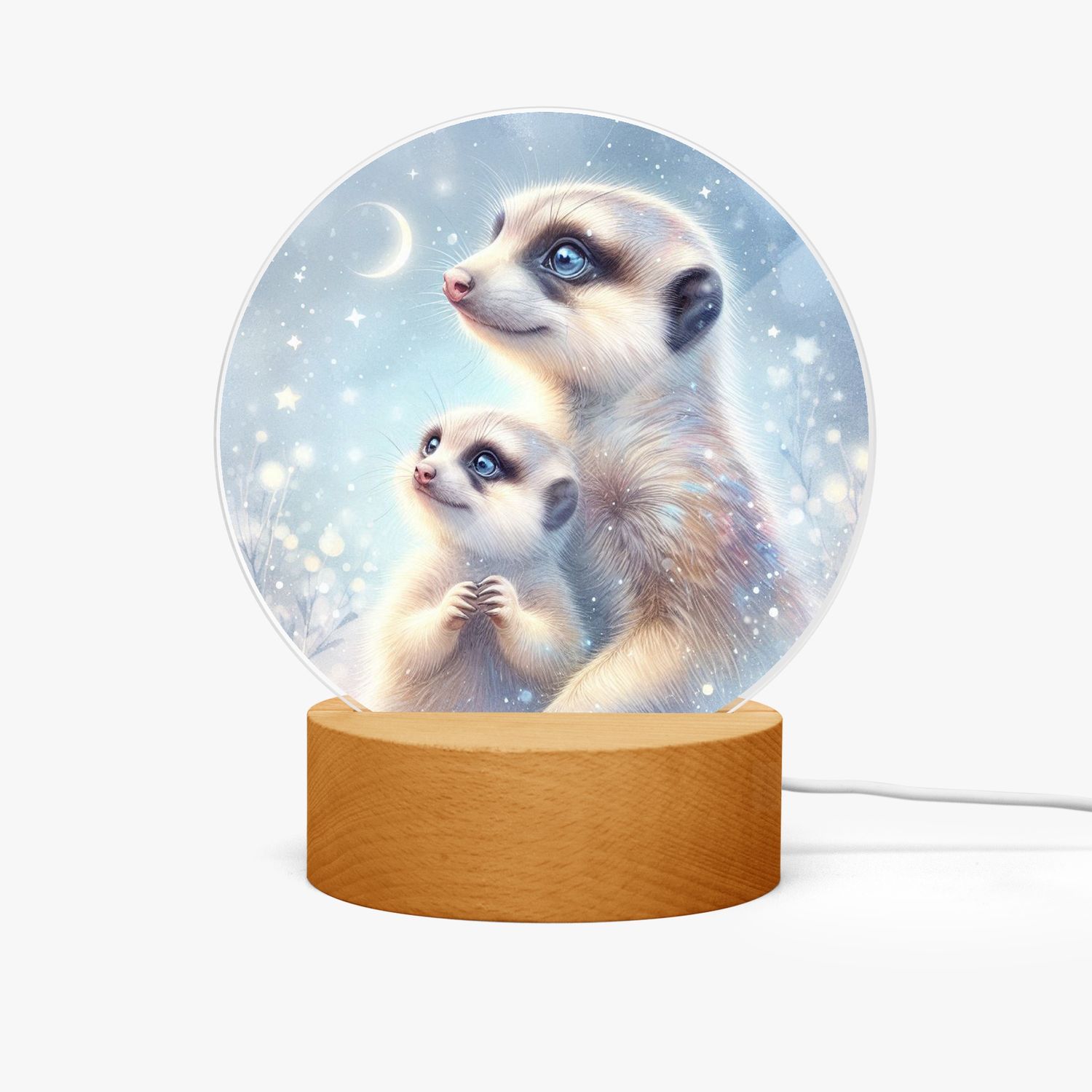 LED acrylic night light round meerkats - stars