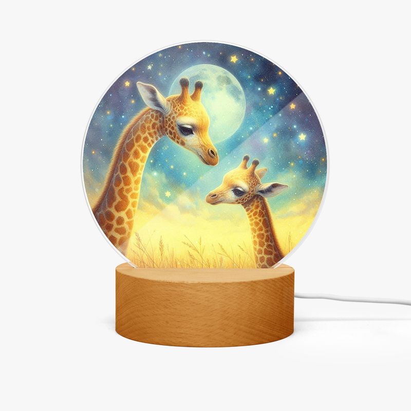 LED acrylic night light round giraffes - stars