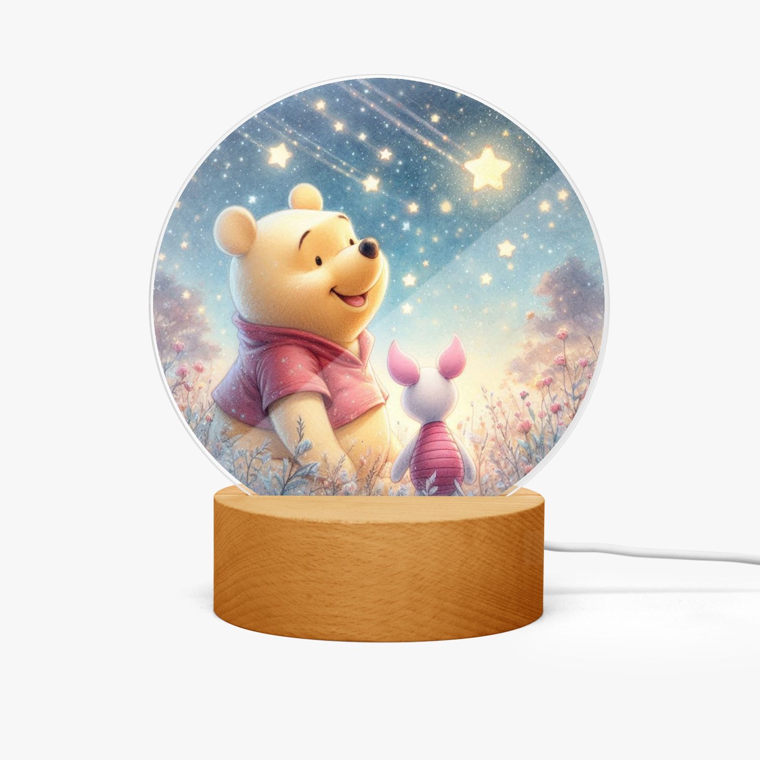 LED acrylic night light round Winnie the Pooh and Piglet - stars
