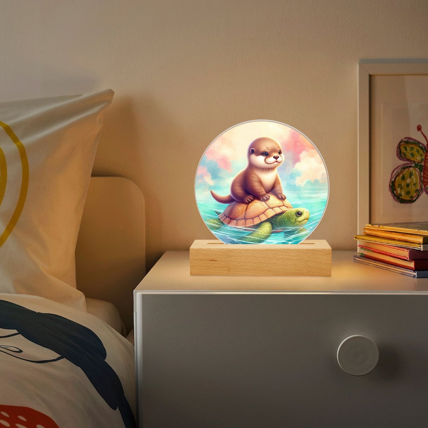 LED acrylic night light round otter - turtle