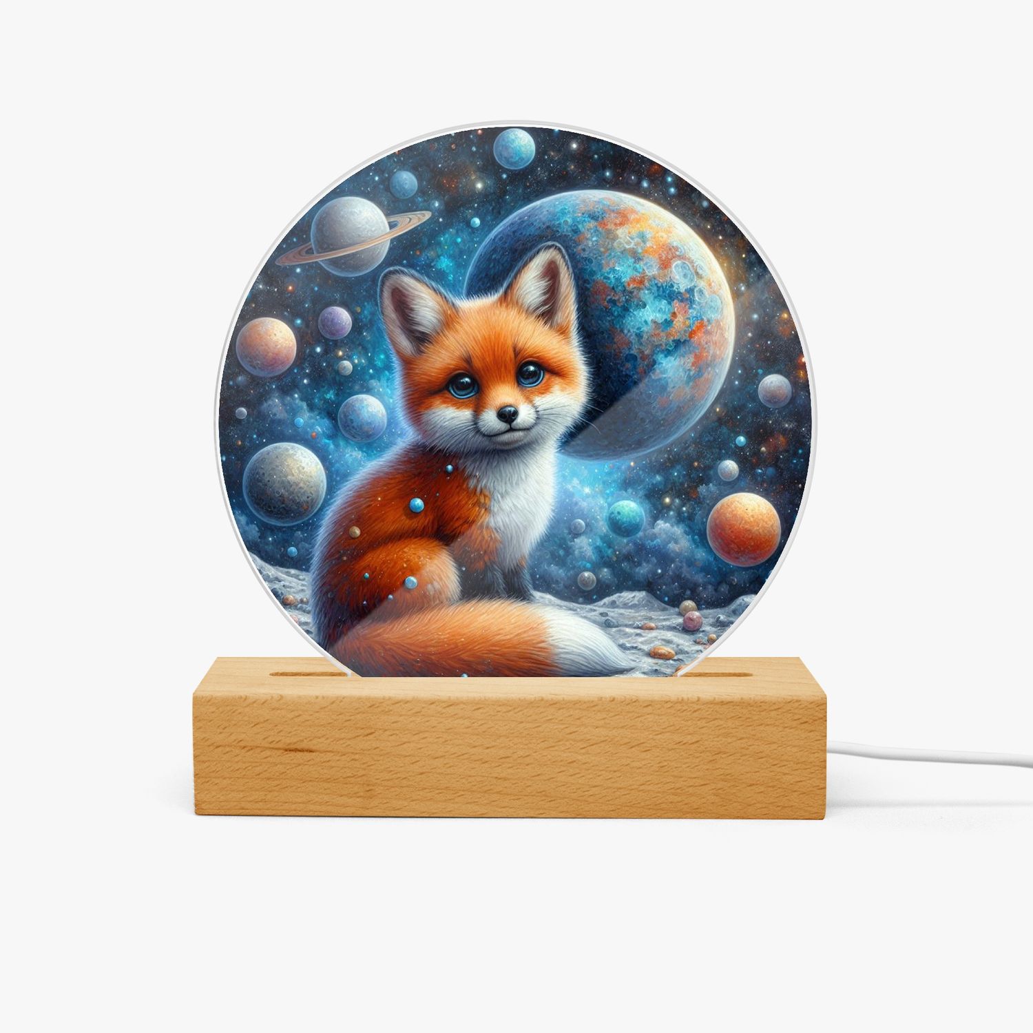 LED acrylic night light round fox - planets