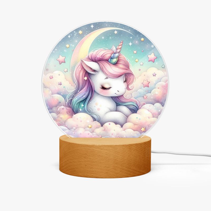 LED acrylic night light round unicorn - moon pastel colors