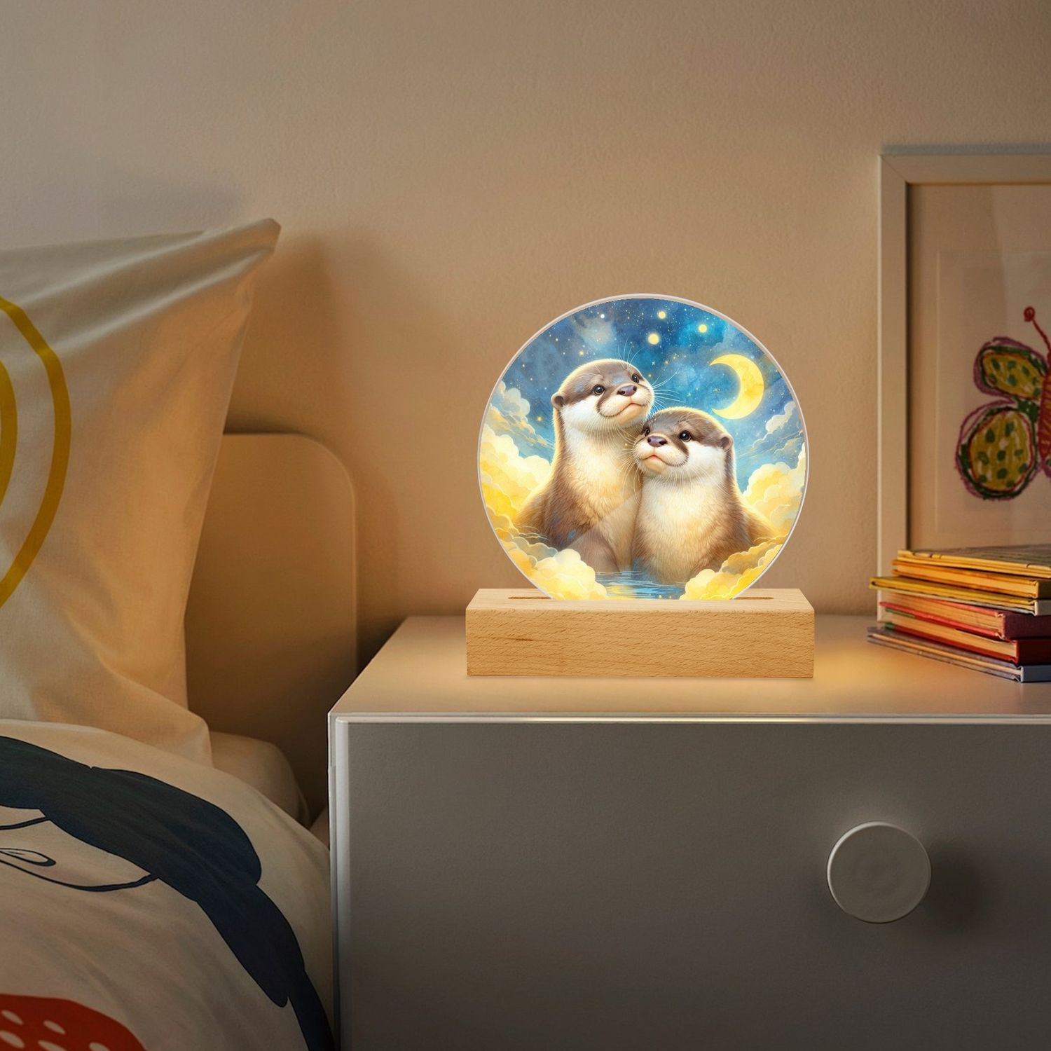 LED acrylic night light round otter - moon