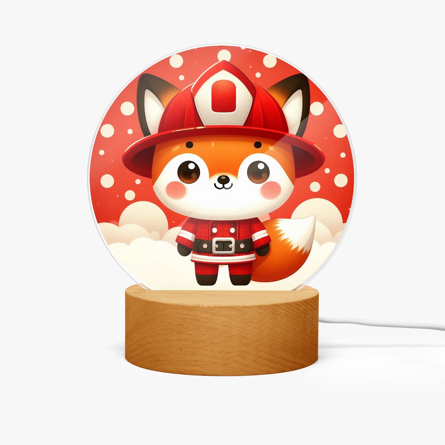 LED acrylic night light round fox - firefighter