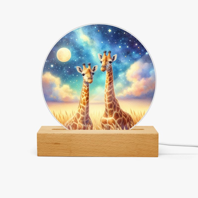 LED acrylic night light round giraffes - starry sky