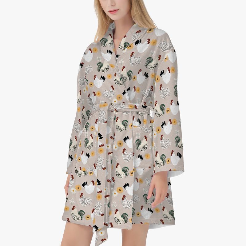 Beige - chicken pattern bathrobe
