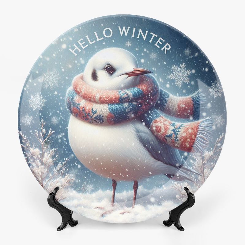 Keramik-Teller mit Möwe &quot;Hello Winter&quot;