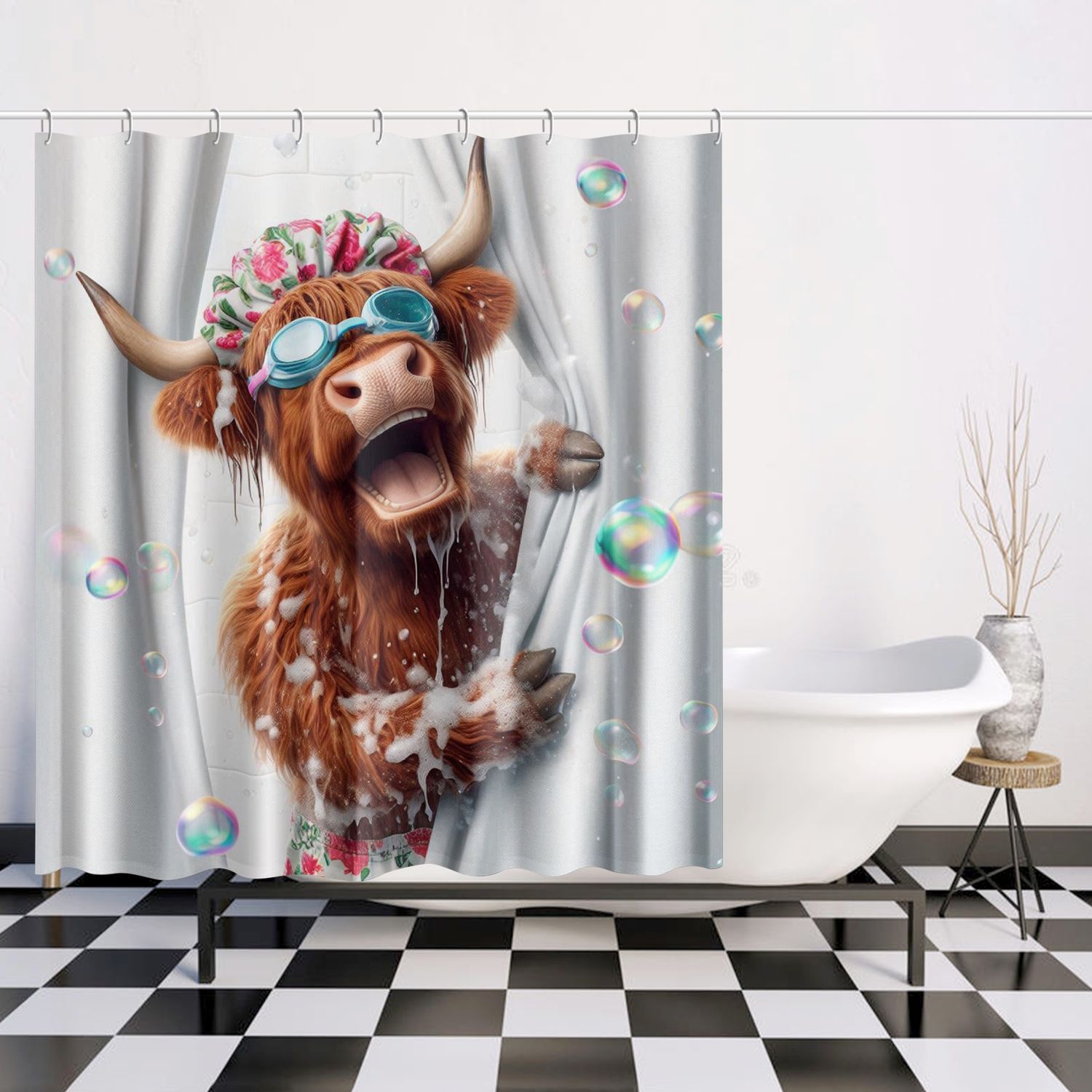 Funny Highland Cow in the Shower Shower Curtain