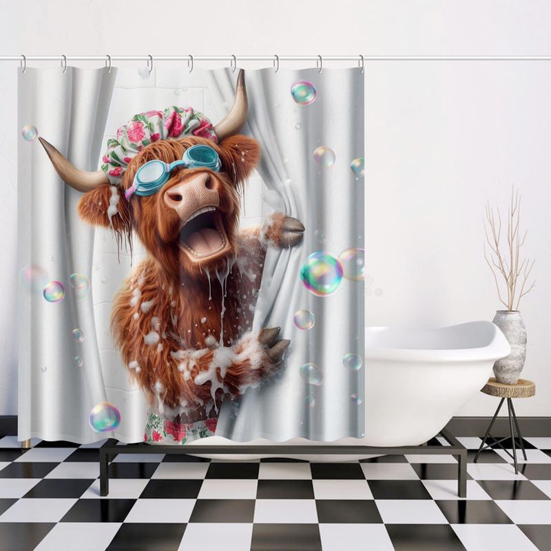 Funny Highland Cow in the Shower Shower Curtain