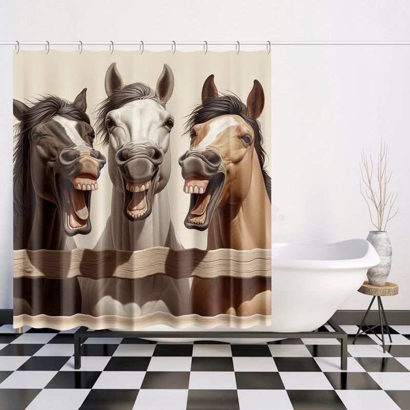 Beige laughing horses shower curtain