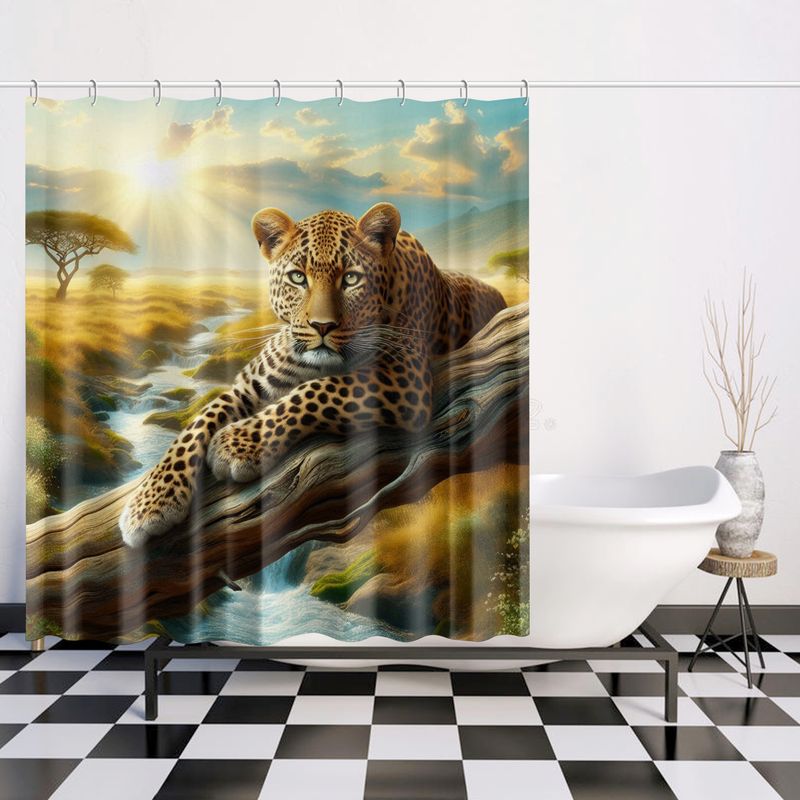 Graceful leopard in the savannah shower curtain