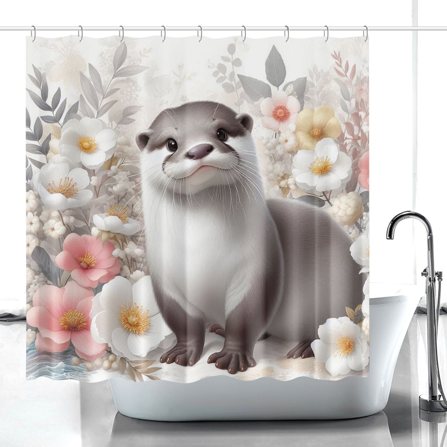 Floral otter shower curtain