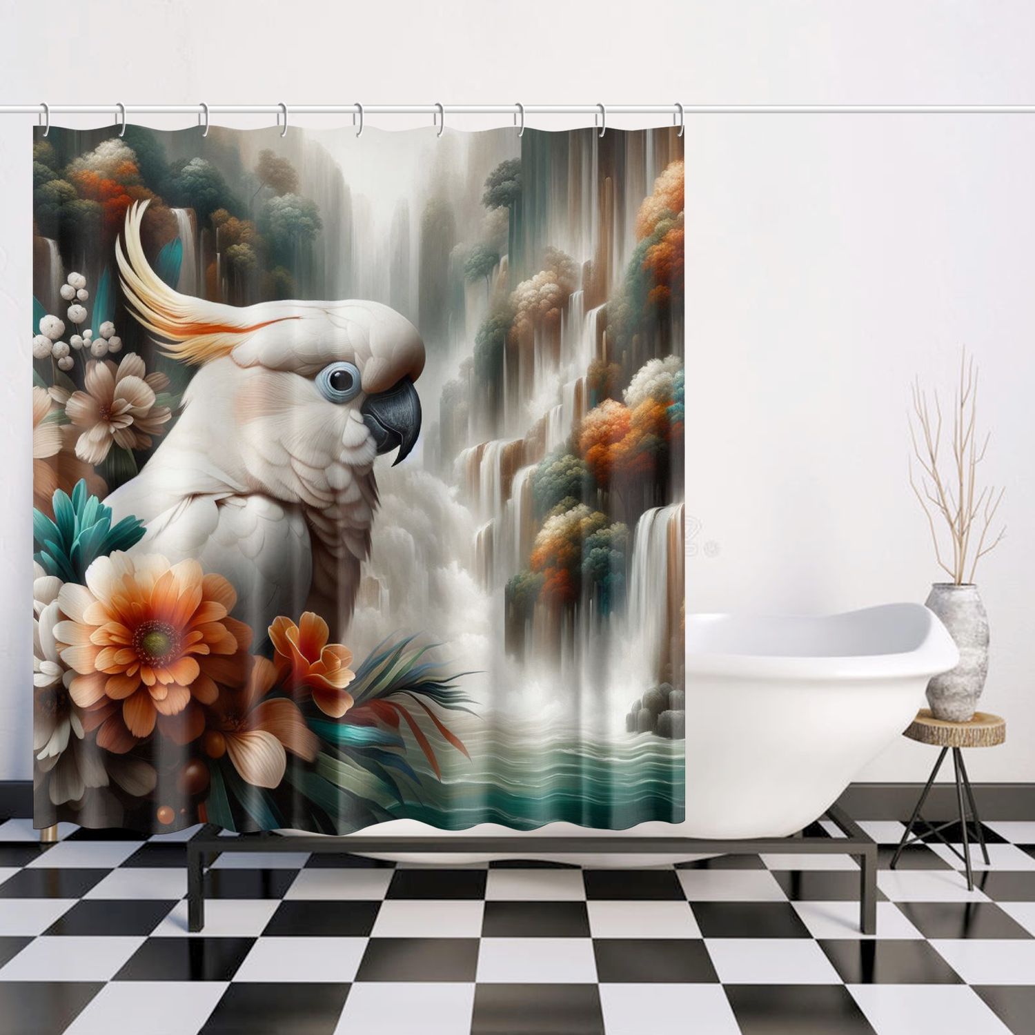 Tropical Cockatoo - Waterfall Shower Curtain