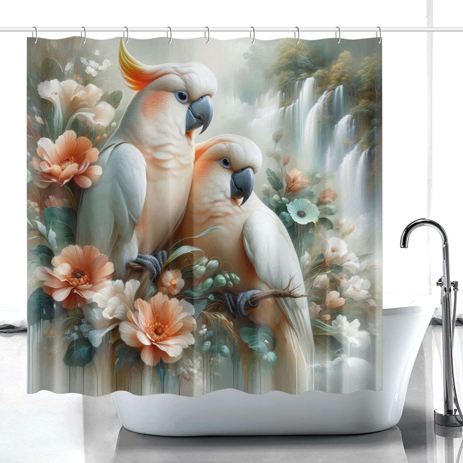 Tropical Cockatoo - Waterfall Shower Curtain
