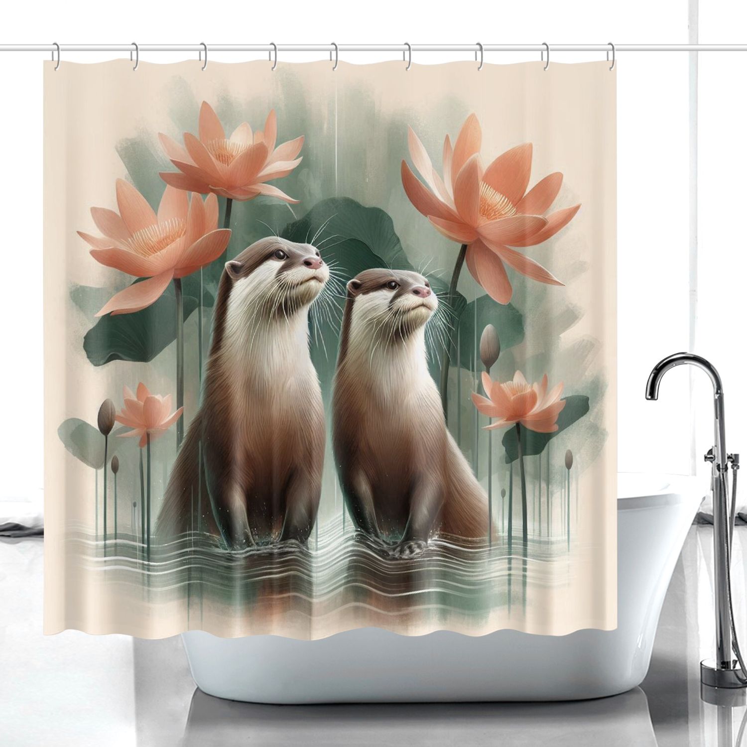 Modern - Abstract Otter - Water Lilies Shower Curtain