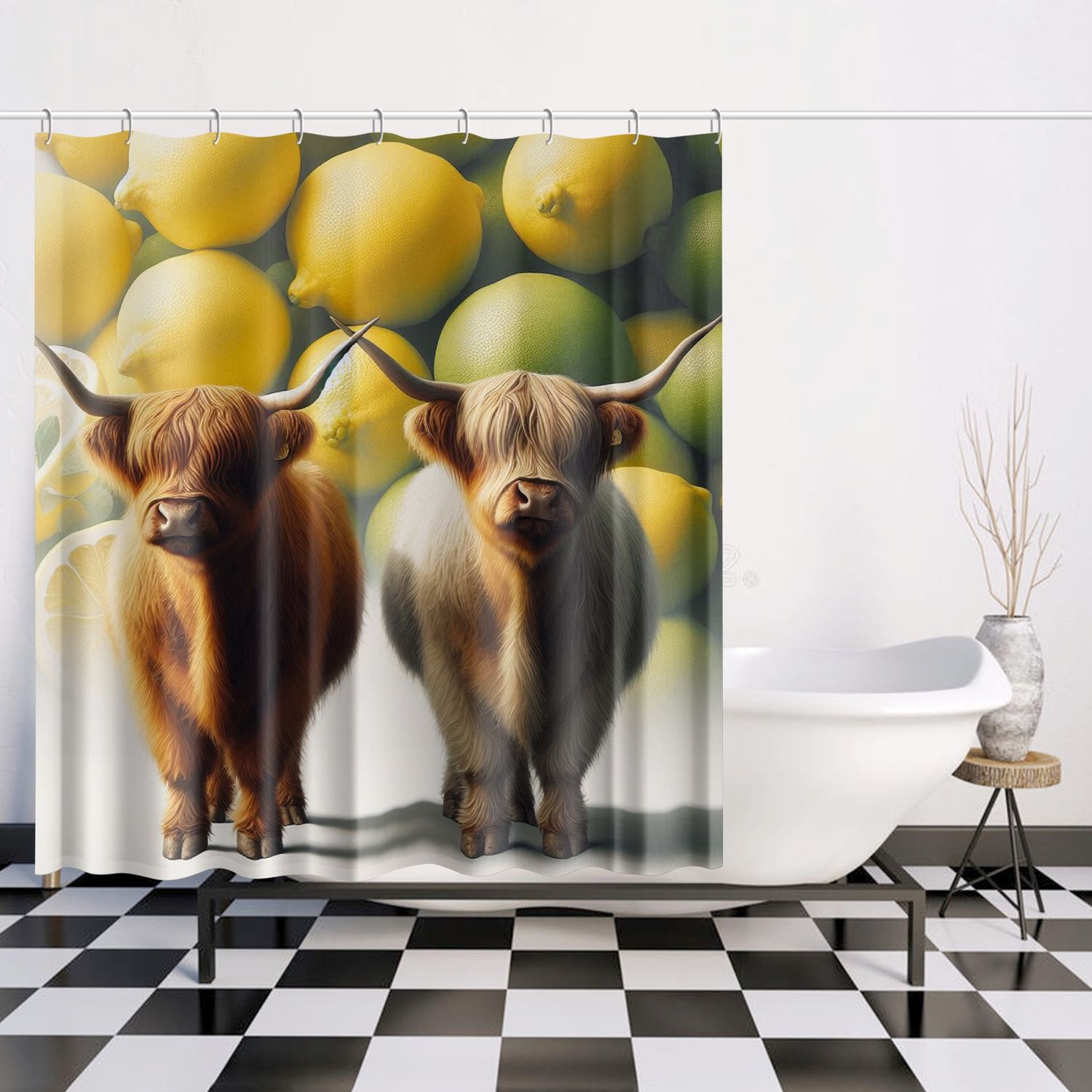 Modern - Highland Cow- Lemon Shower Curtain