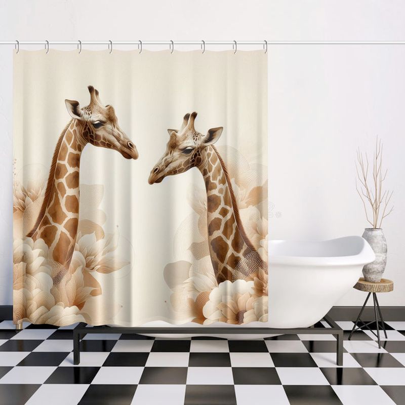 Beige Giraffes - Flowers Shower Curtain