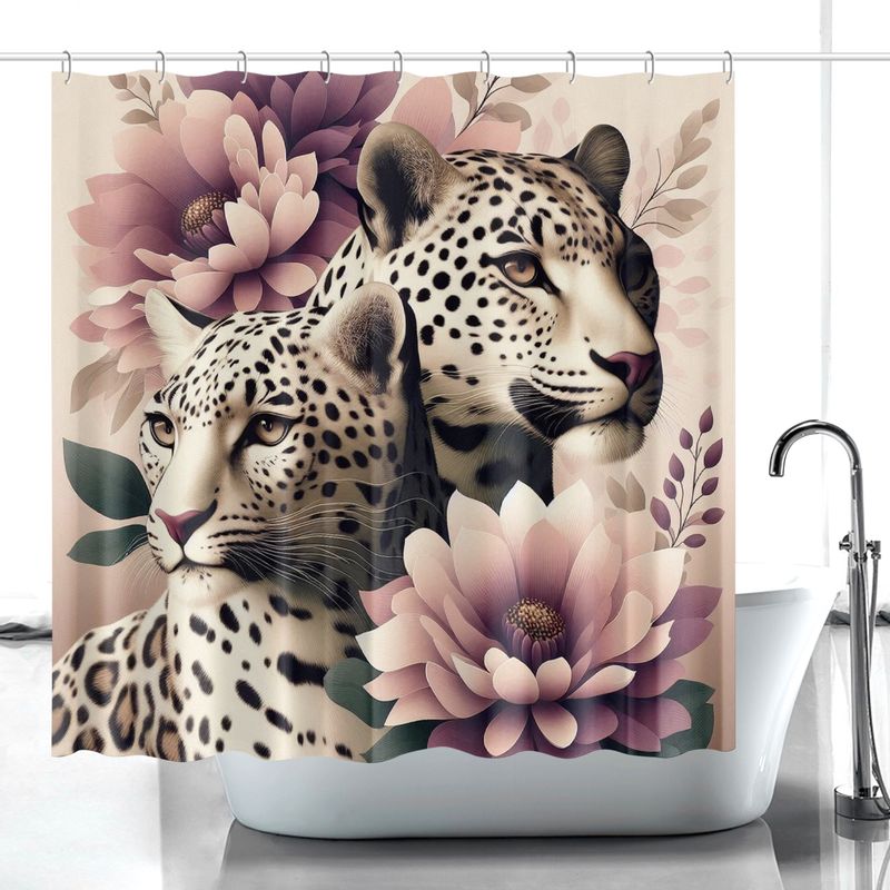 Burgundy Beige Leopard - Floral Shower Curtain