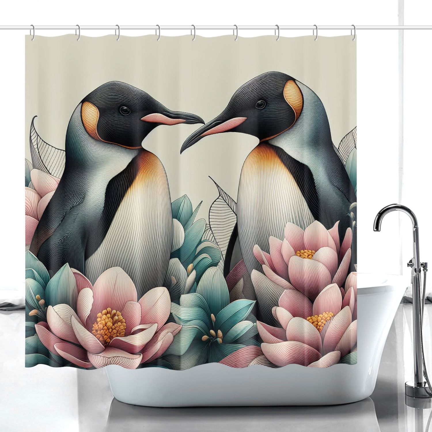 Linear Art Print - Penguin Shower Curtain