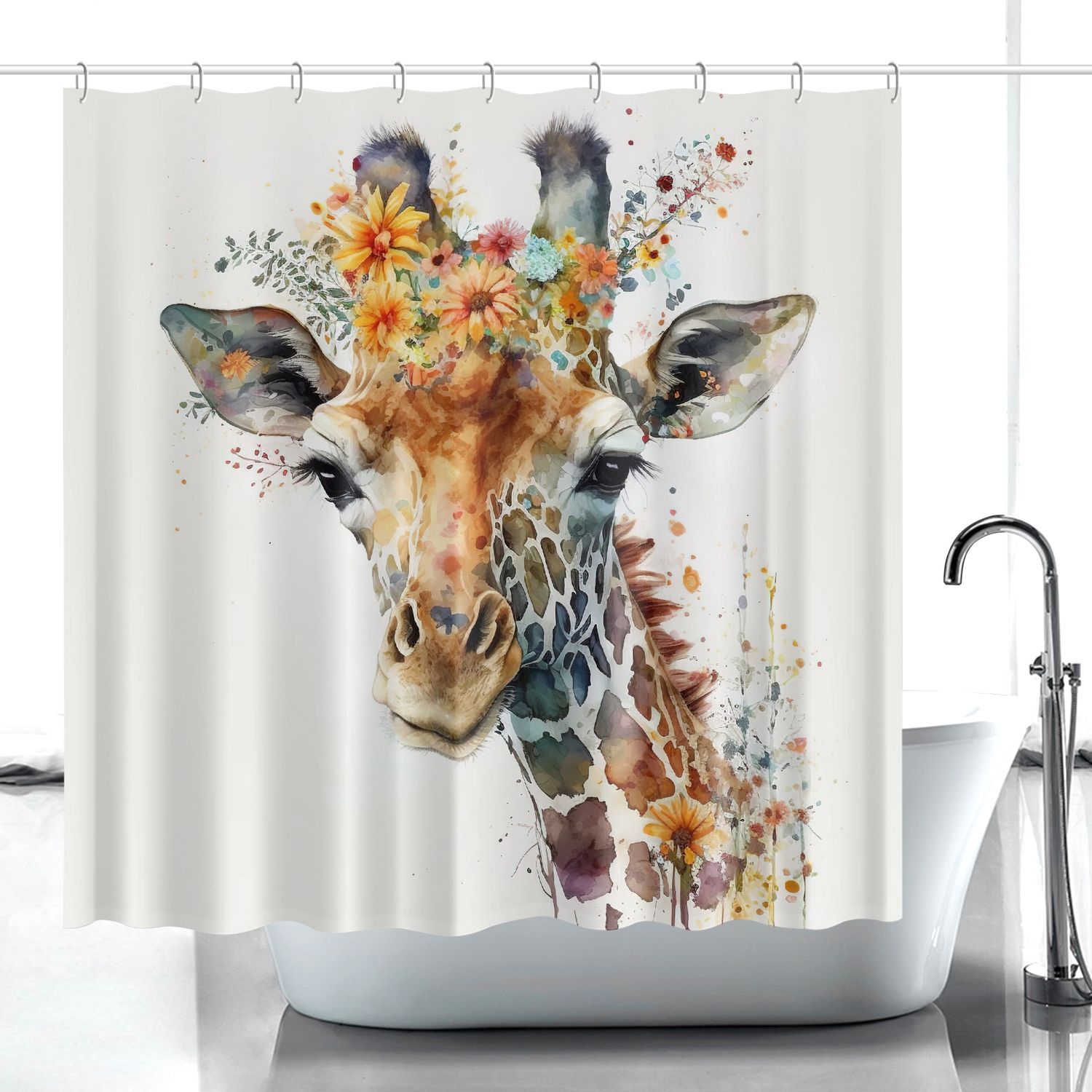 Watercolor Style - Giraffe Shower Curtain