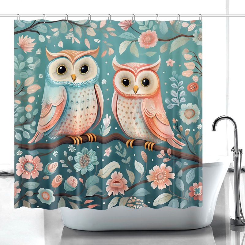 Mint Green Owls - Floral Shower Curtain