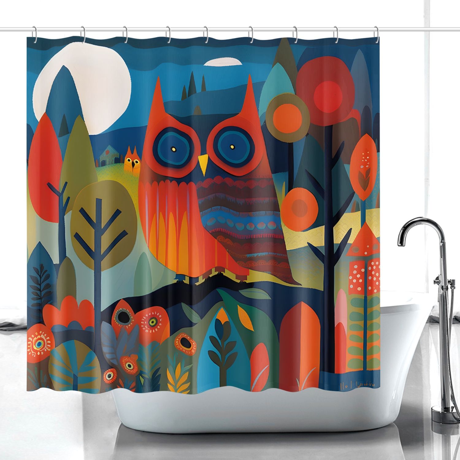 Abstract owls shower curtain