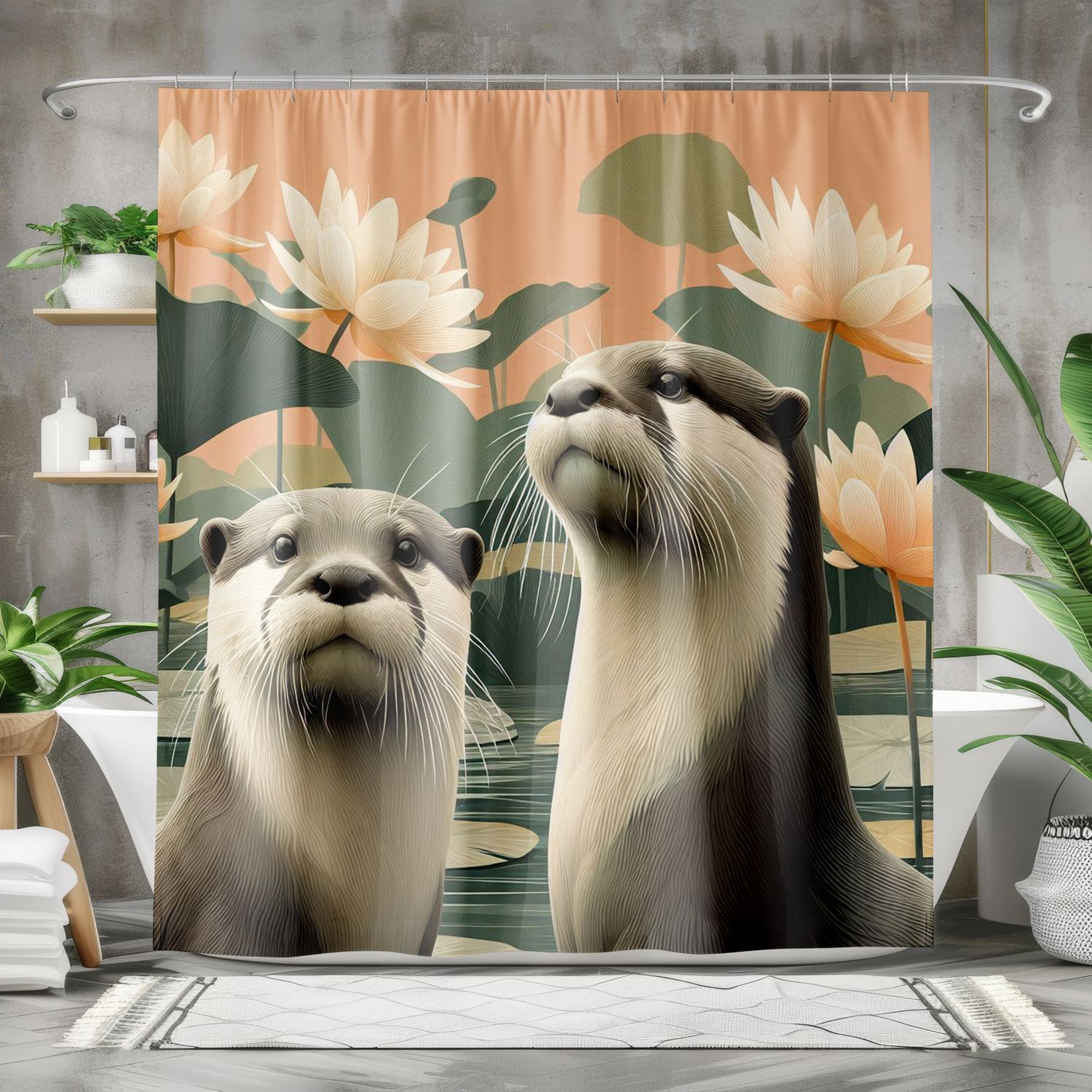 Modern - Abstract Otter - Water Lilies Shower Curtain