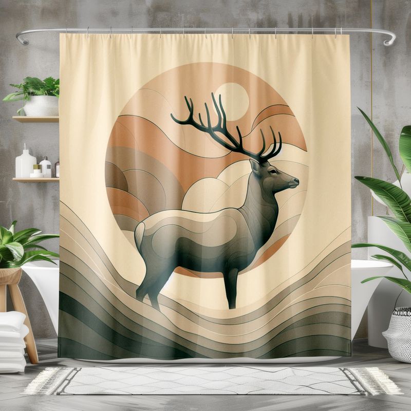 Linear Art Print - Deer Shower Curtain