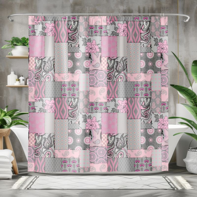 Gray-Pink Patchwork - Floral Shower Curtain