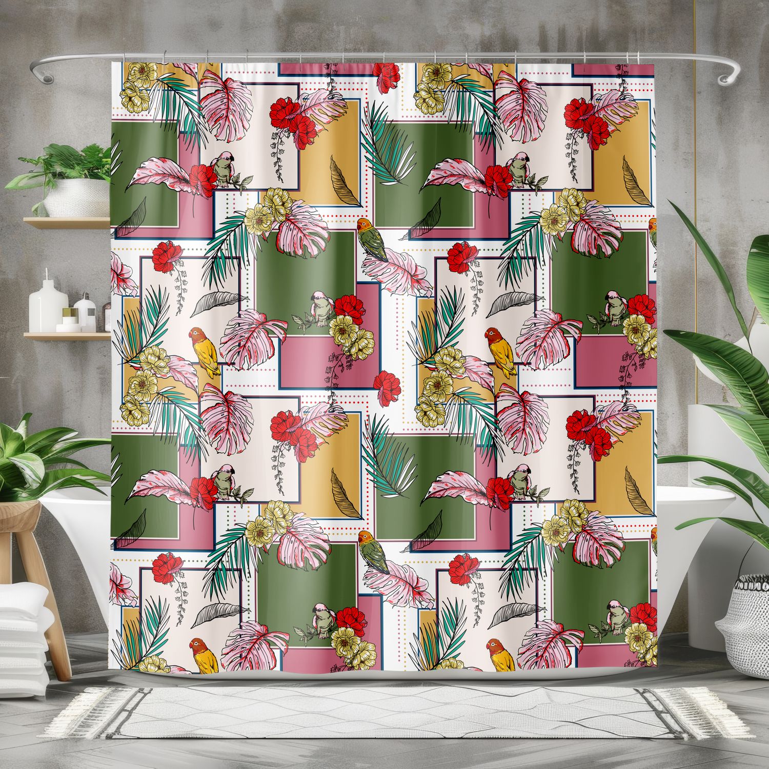 Colorful Tropical Bird - Blossom Shower Curtain