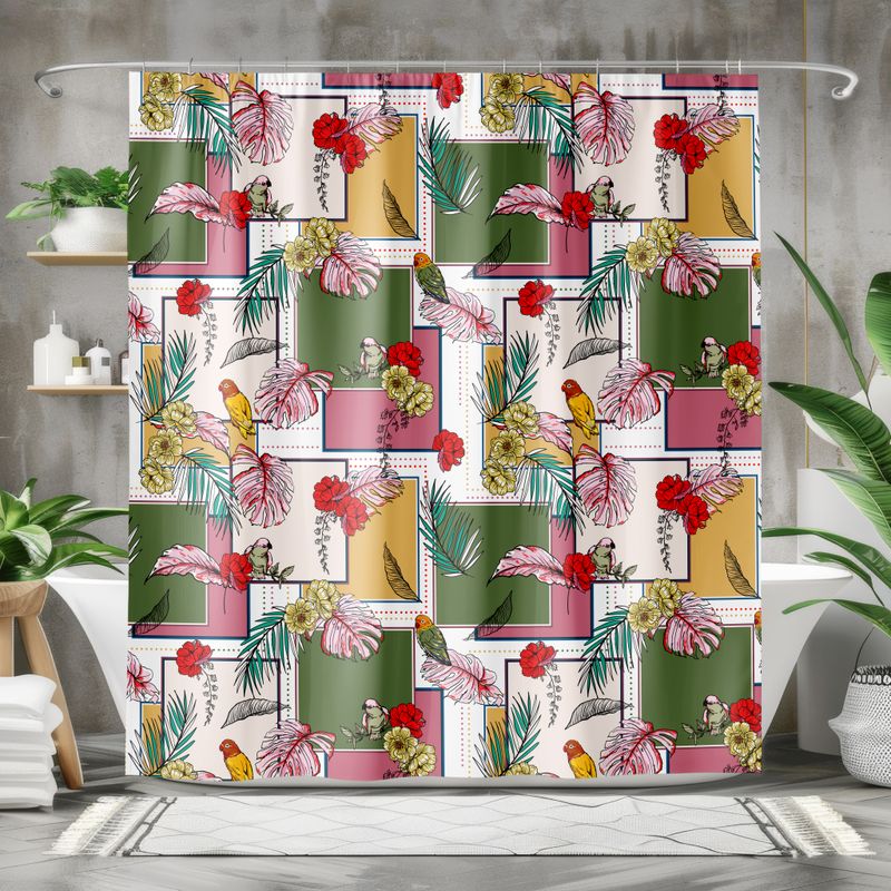 Colorful Tropical Bird - Blossom Shower Curtain