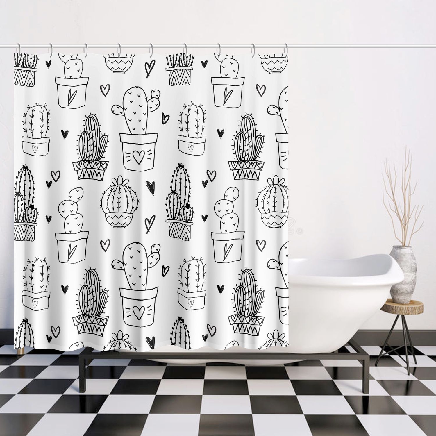 Modern cacti shower curtain