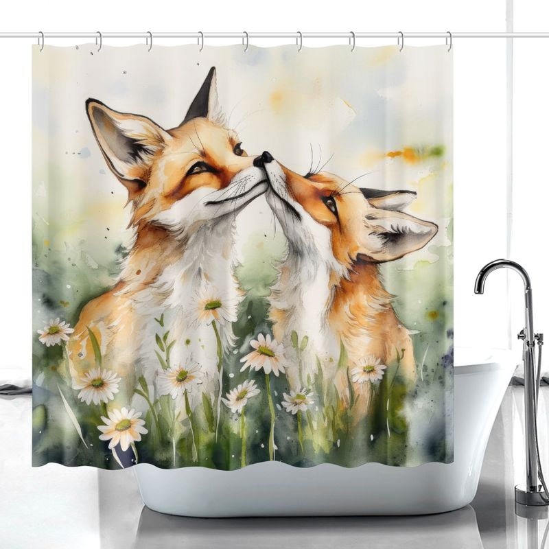Watercolor Style - Foxes in Love Shower Curtain