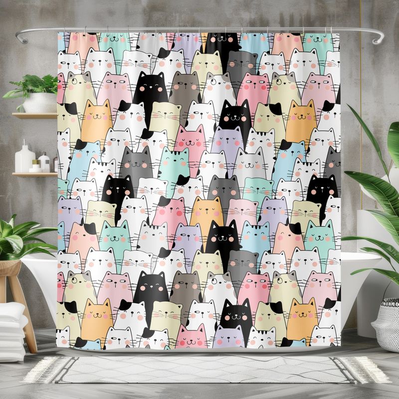 Colorful cartoon cats shower curtain