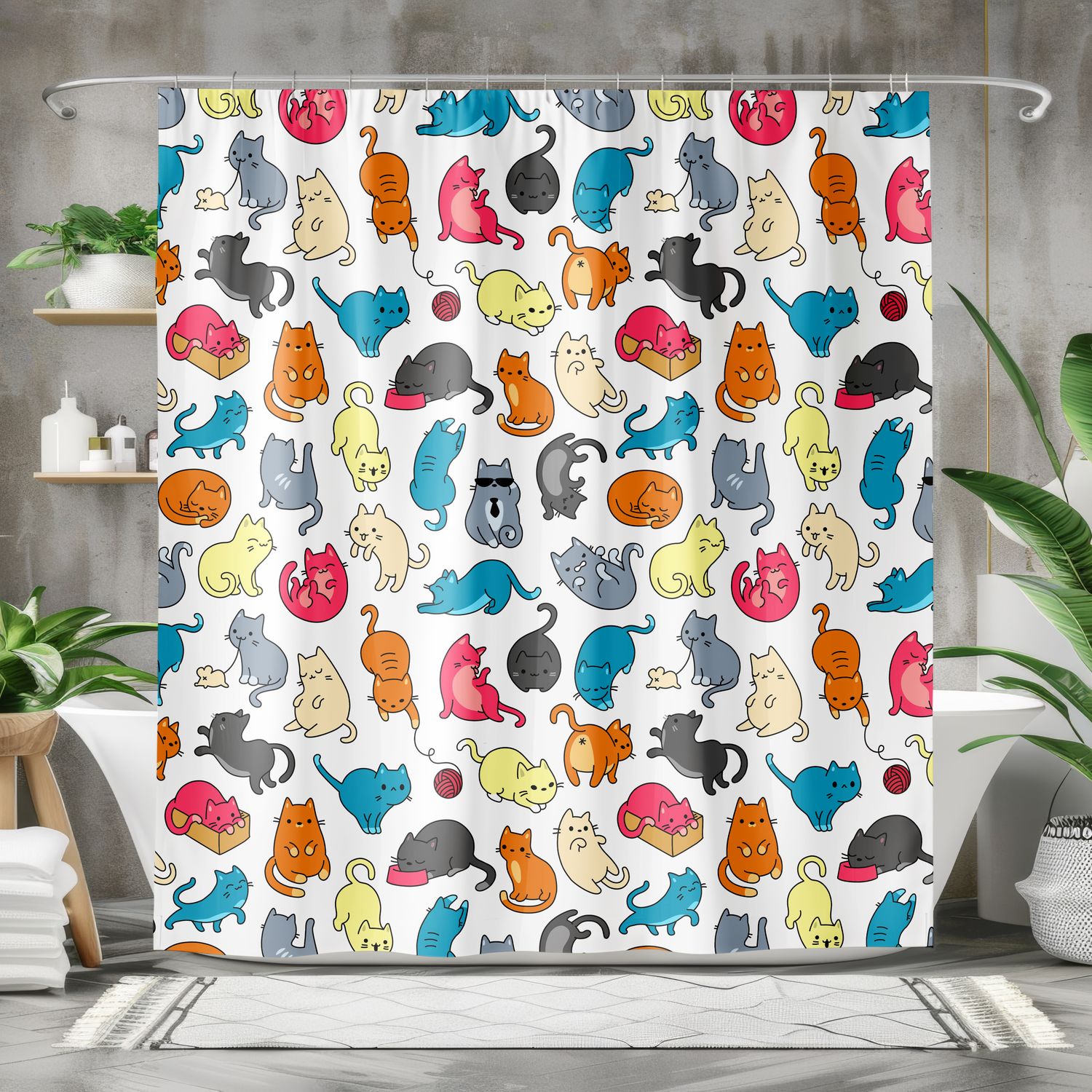 Colorful cartoon cats shower curtain