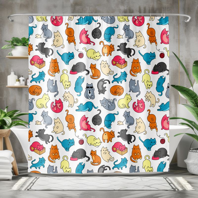 Colorful cartoon cats shower curtain