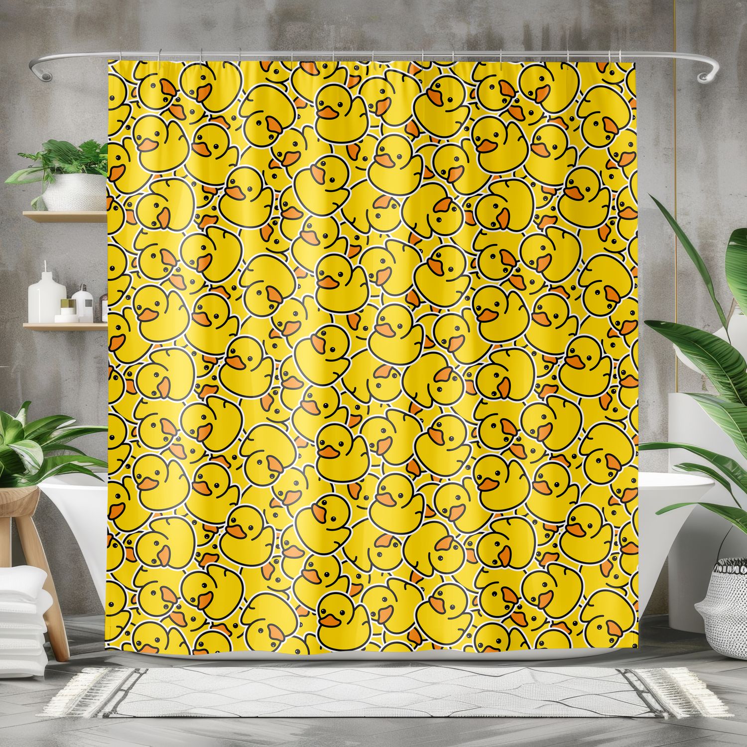 Funny rubber duck shower curtain