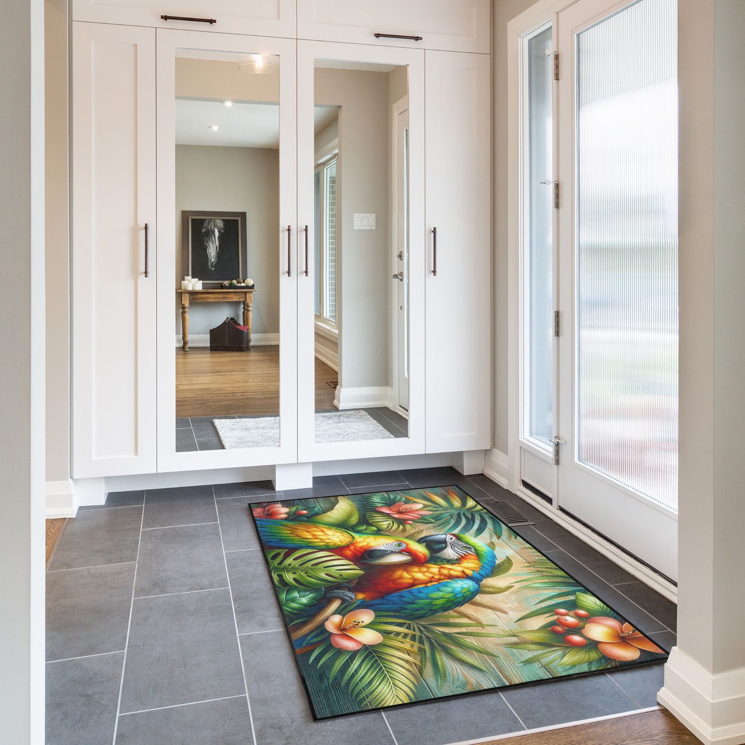 Colorful parrot floor mat