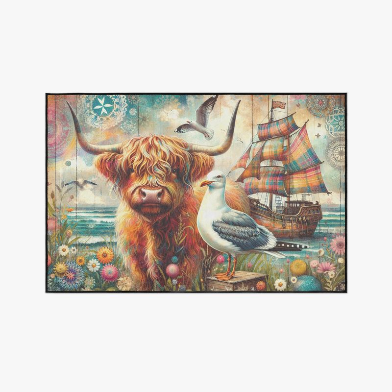 Shabby-Chic Highland Cow - Seagull Floor Mat