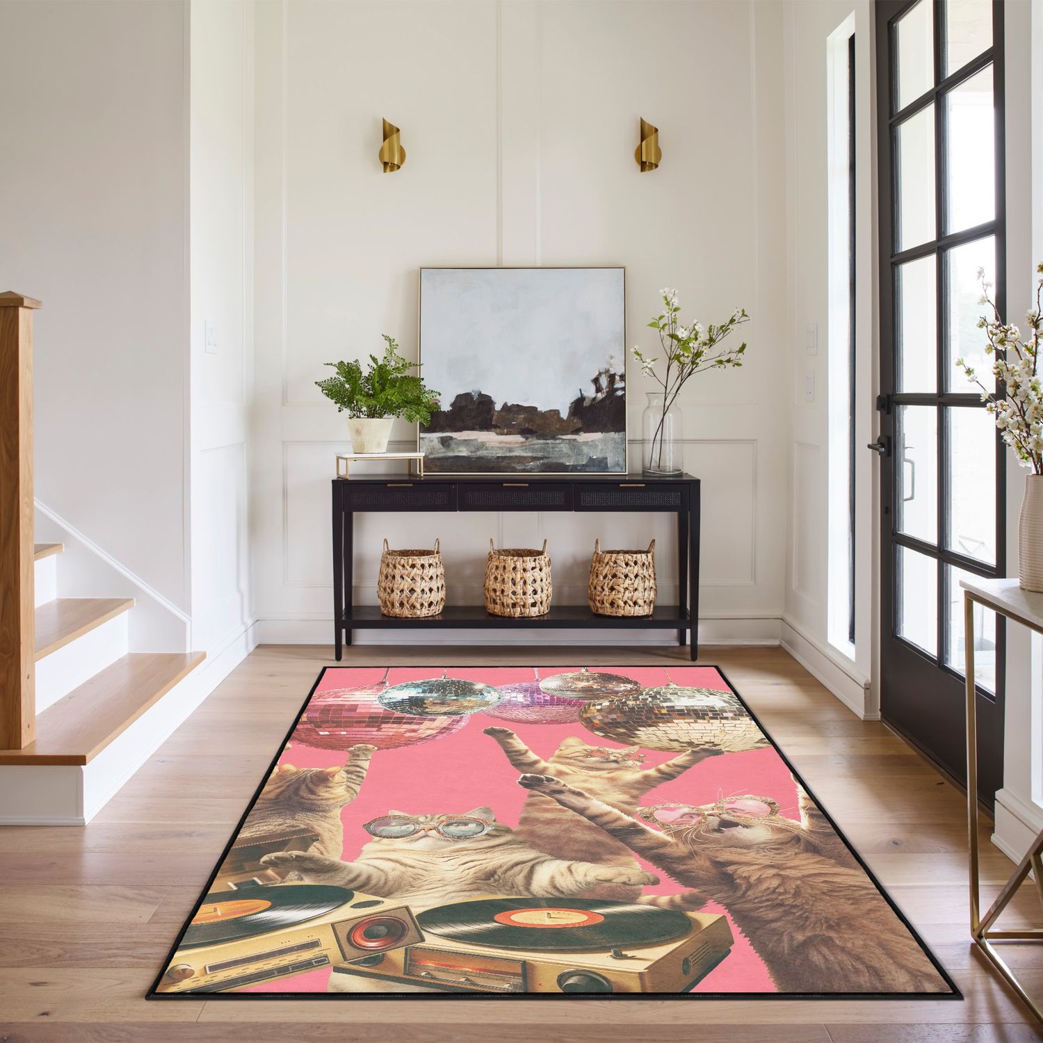 Retro Style Cats Disco Rug