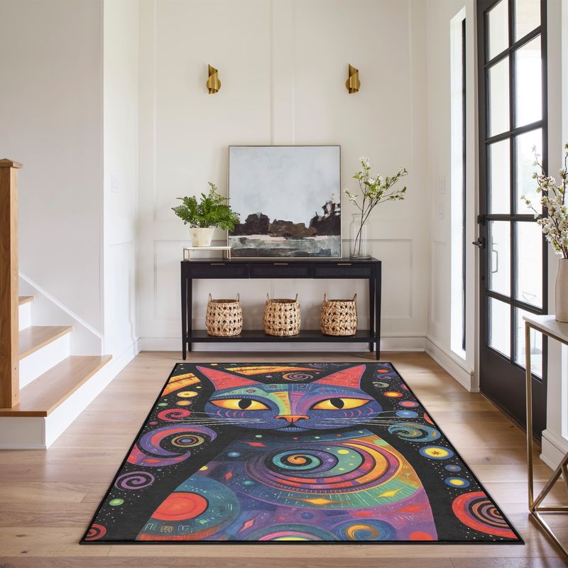 Black - Colorful - Abstract Cat Rug