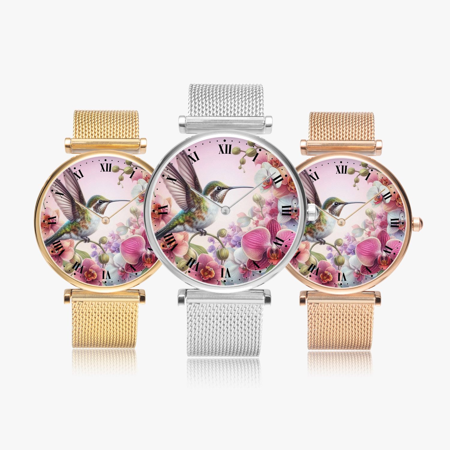 Fashionable hummingbird orchid watch