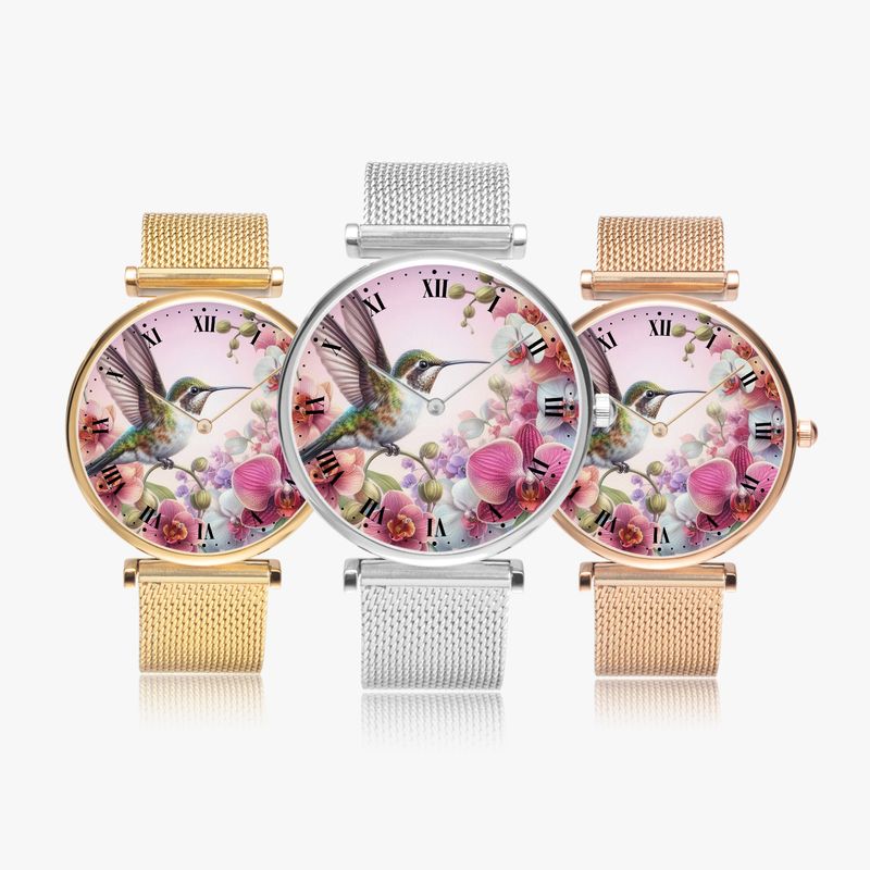 Fashionable hummingbird orchid watch