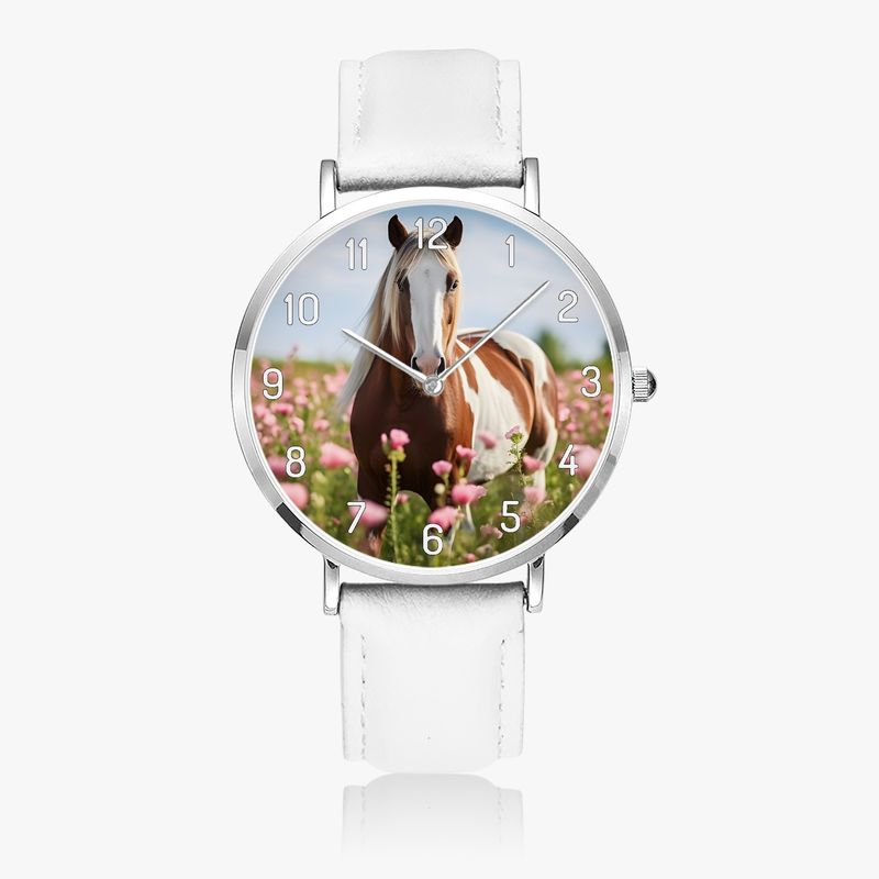 Charming Horse Leather Watch Silver