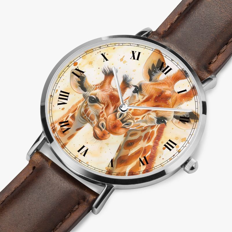 Charming Giraffe Leather Watch Silver