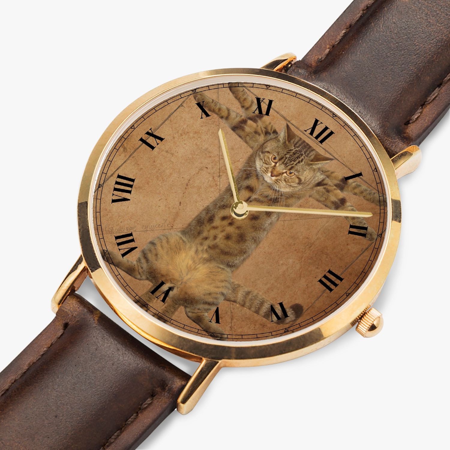 Leonardo da Vinci - Cat Leather Watch Rose Gold