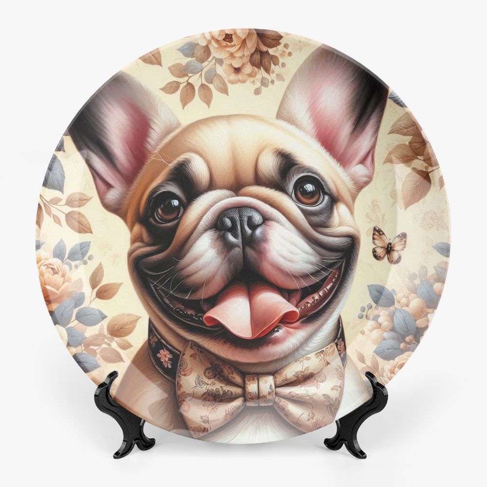 Motif plate with French bulldog - beige